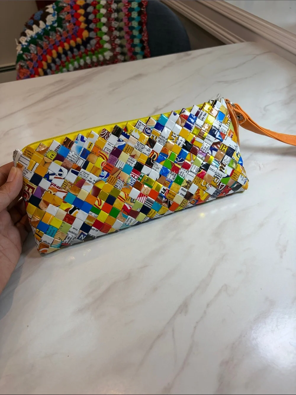 Y2K Candy Wrapper Zippered Clutch. Lined Multicolor Unique Upcycled BNWT